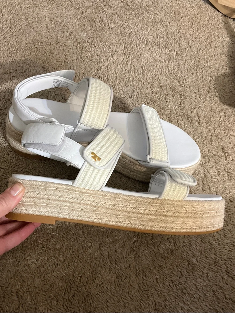Tory Burch White Platform Espadrille Sandals with Woven Straps